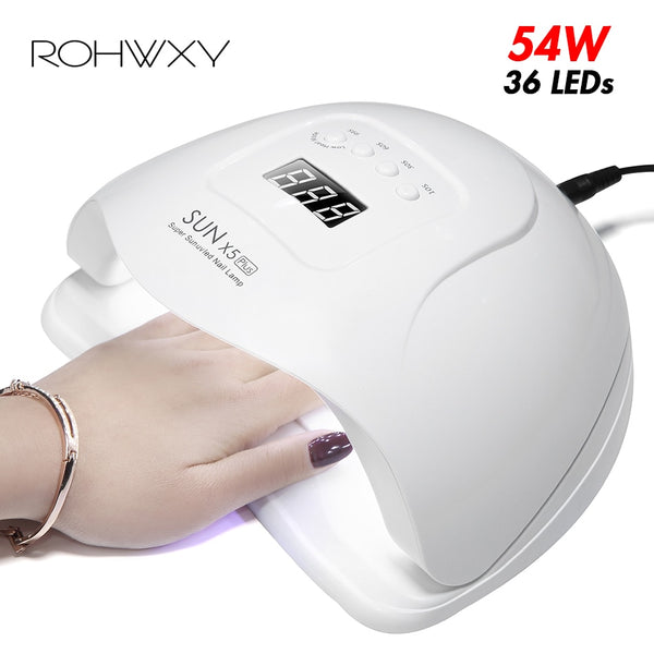 Lámpara LED UV ROHWXY SUN 5X Plus para secador de uñas 54 W/48 W/36 W, lámpara de hielo para manicura, lámpara de Gel, lámpara de secado para barniz de Gel