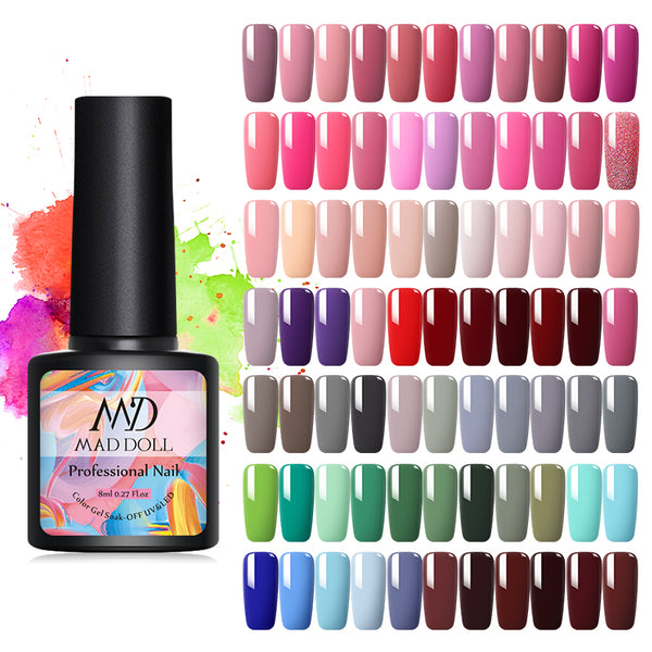 MAD DOLL 8ml 60 Colors Gel Nail Polish  Nail Color Nail Gel varnish Soak Off UV Gel Varnish Base Coat No Wipe Top Coat