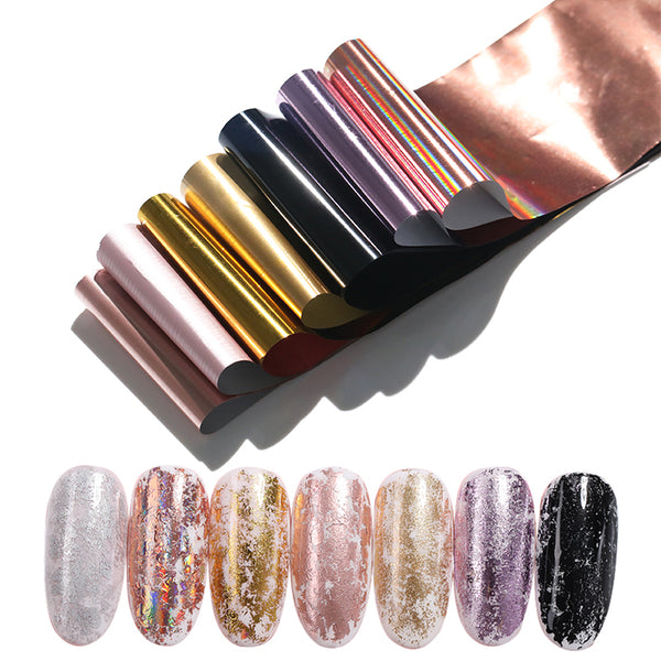 7 Colors/Kit 4*20cm sparkly Nail Foils  Stickers Nail Transfer Sticker Laser Rose Gold Champagne Nails Stickers Decor